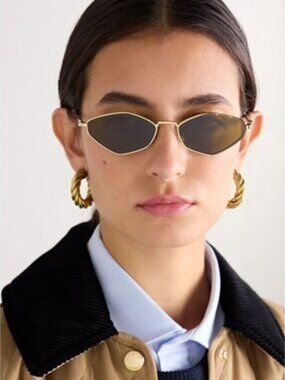 Miu Miu MU56ZS 5AK09Z BRAND NEW Sunglasses Gold Dark Brown Geometric Unisex